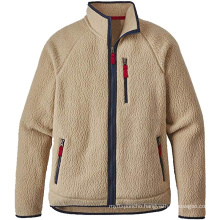 khaki zip up 100% polyester custom mens sherpa fleece jacket